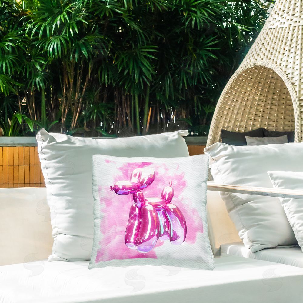 Ziwei Li Shimmering Balloon Dog Outdoor Quick-Dry Polyester Printed Throw Pillow in Back Yard