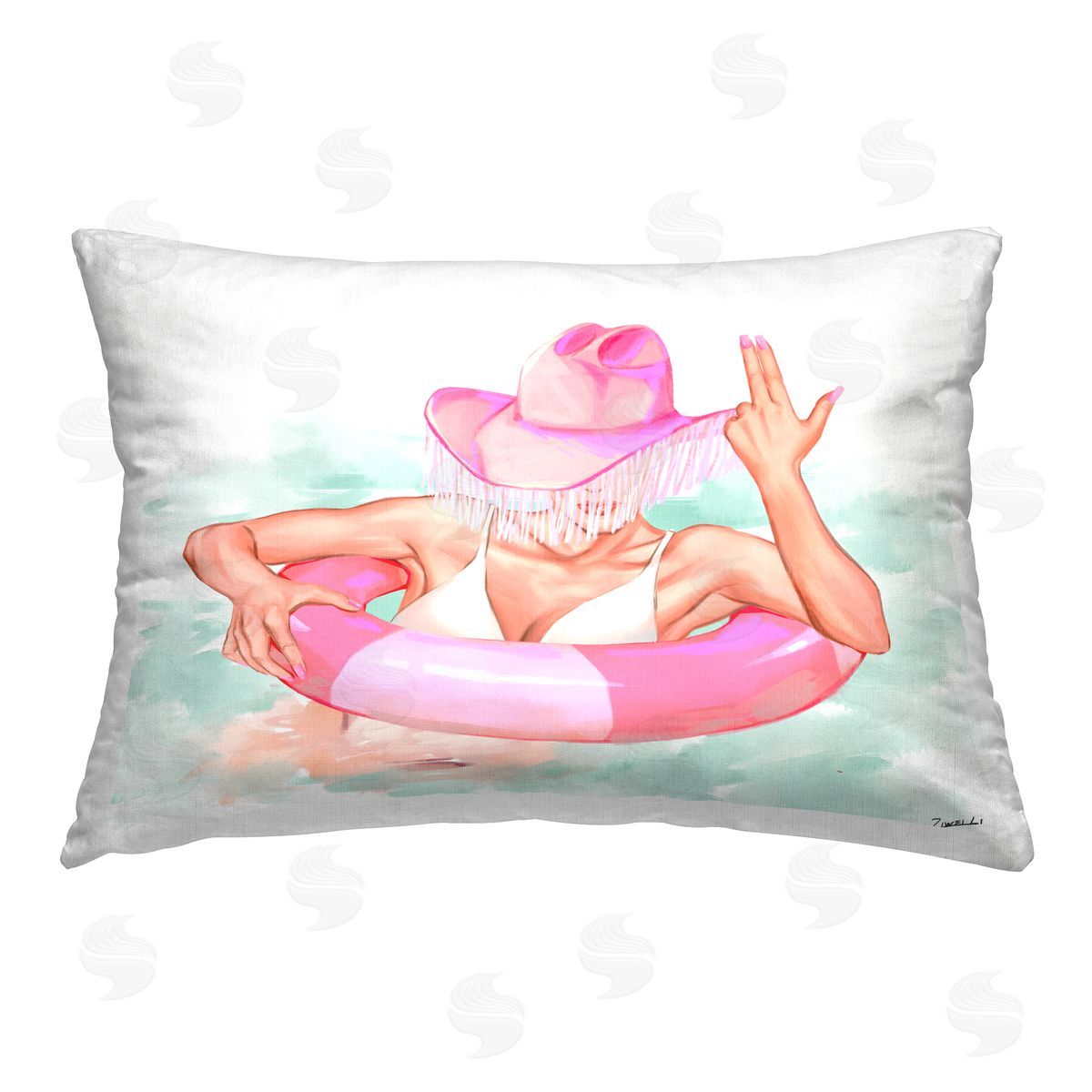 Ziwei Li Coastal Cowgirl in Pool Printed Plush Polyester Throw Pillow