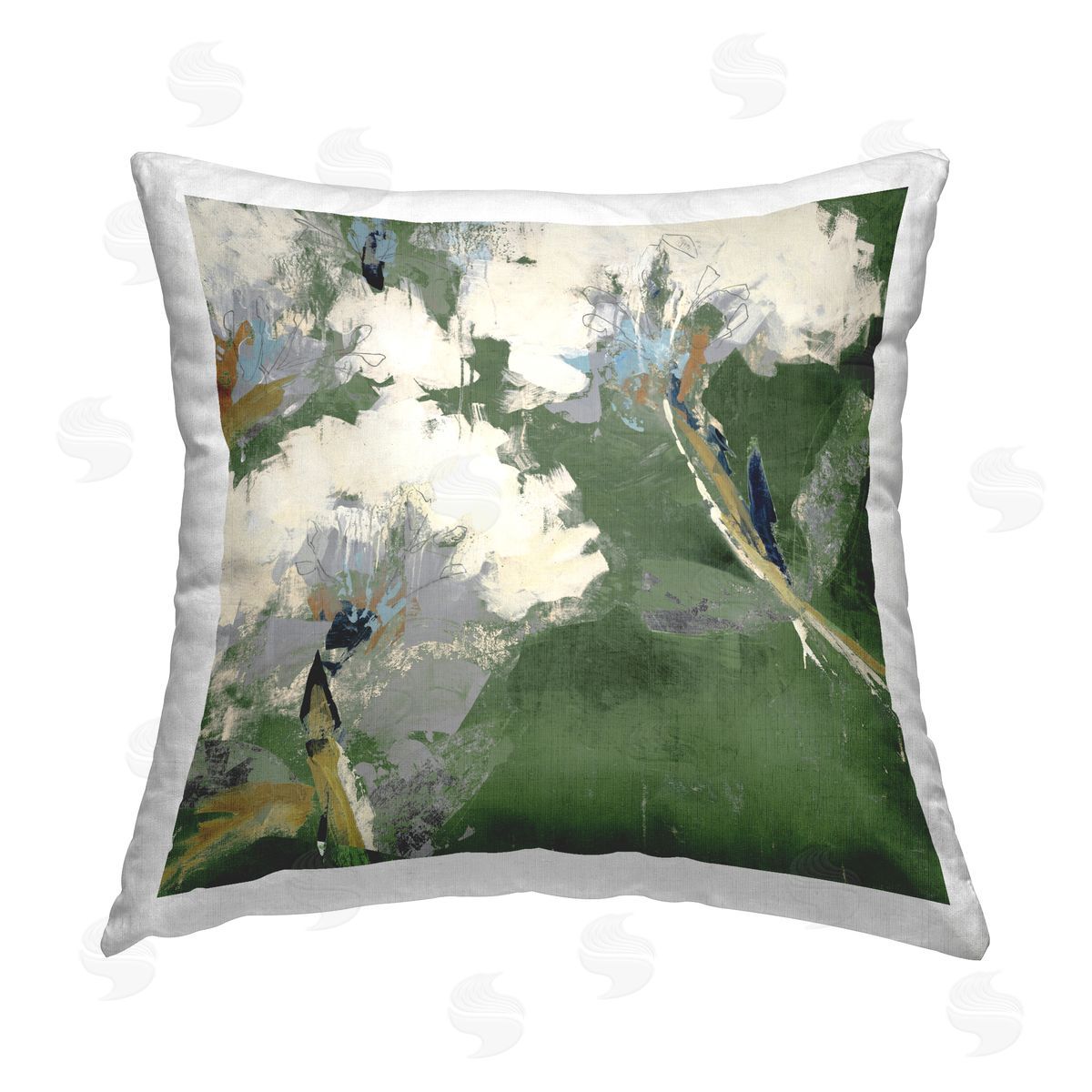 Liz Jardine Green & White Botanicals Printed Plush Polyester Throw Pillow