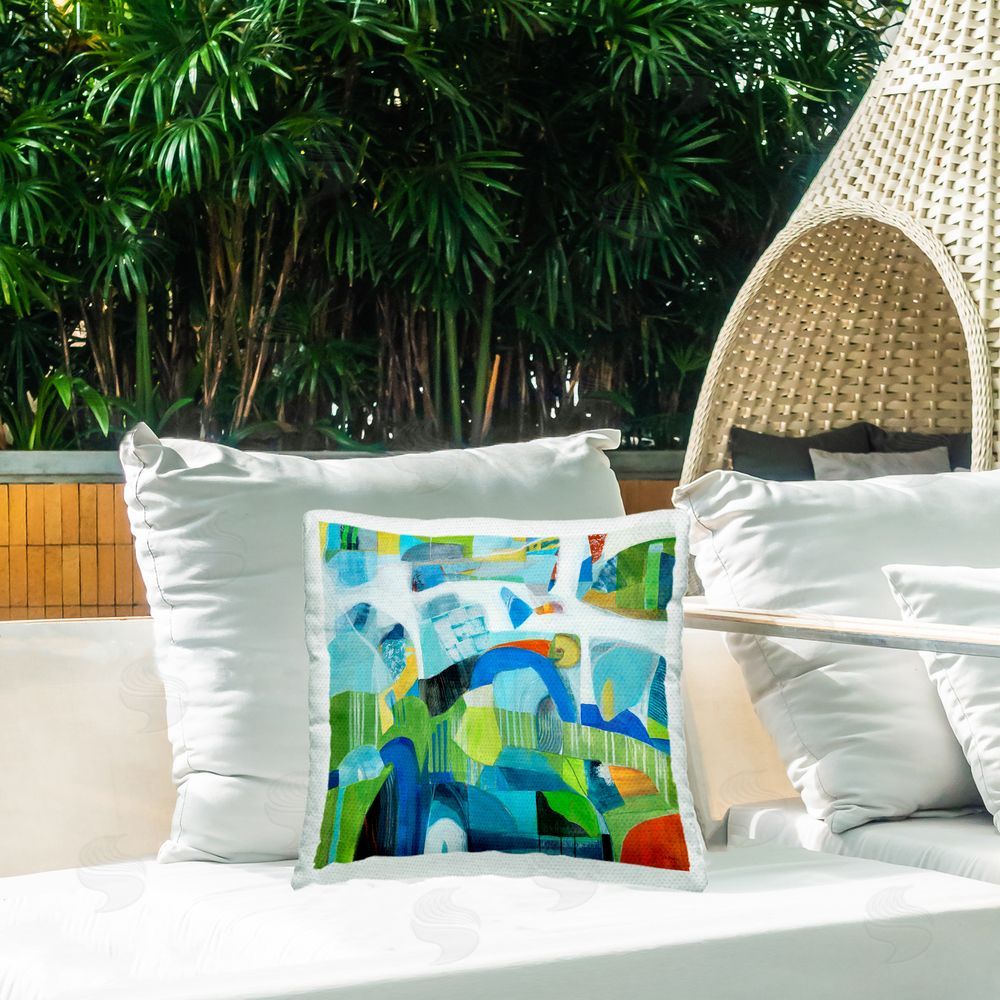 Jill Martin Restless Bright Shapes Outdoor Quick-Dry Polyester Printed Throw Pillow in Back Yard