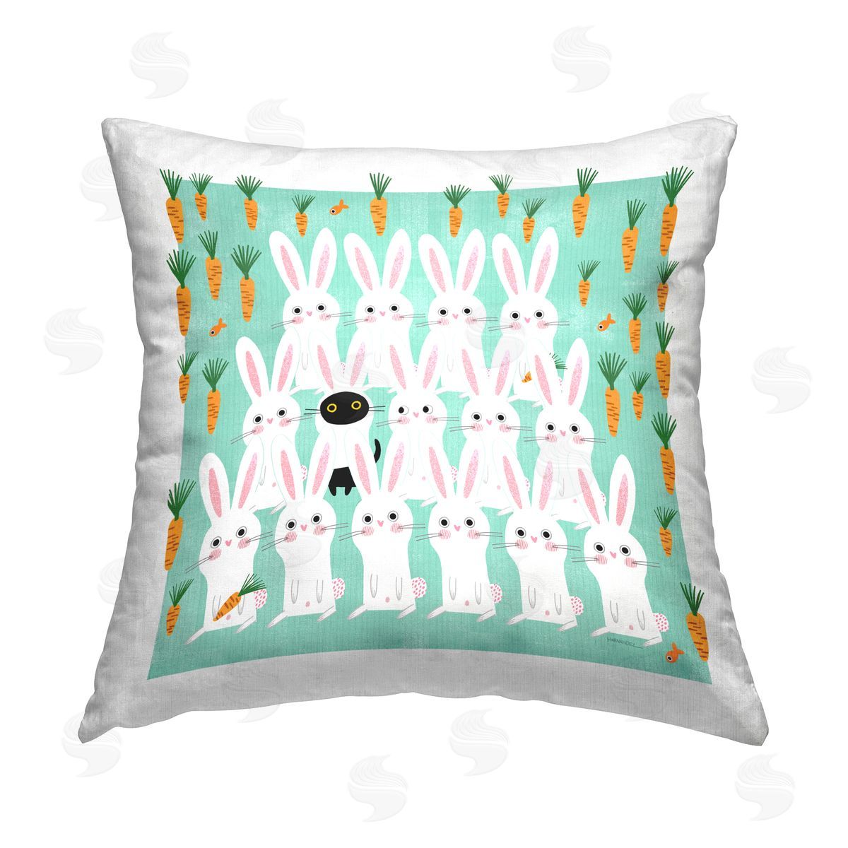 Leeza Hernandez Cat Mixed with Bunnies Printed Plush Polyester Throw Pillow