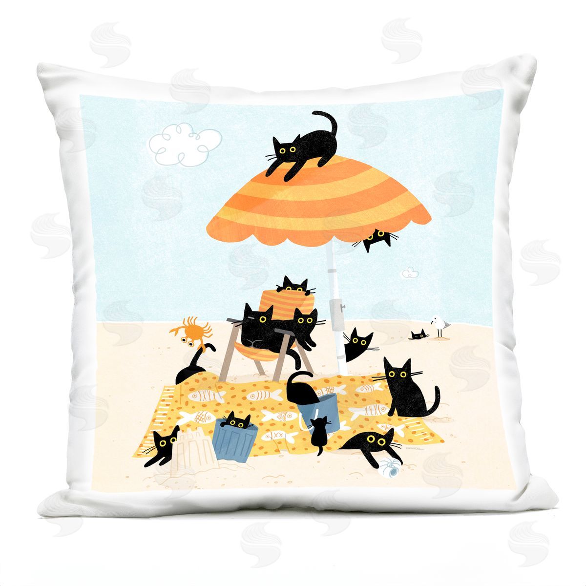 Leeza Hernandez Black Cat Beach Day Outdoor Quick-Dry Polyester Printed Throw Pillow