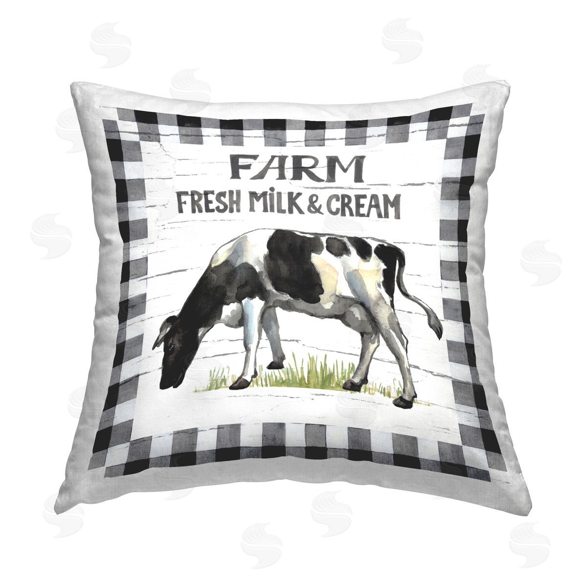 Elena Vladykina Spring Cow with Border Printed Plush Polyester Throw Pillow