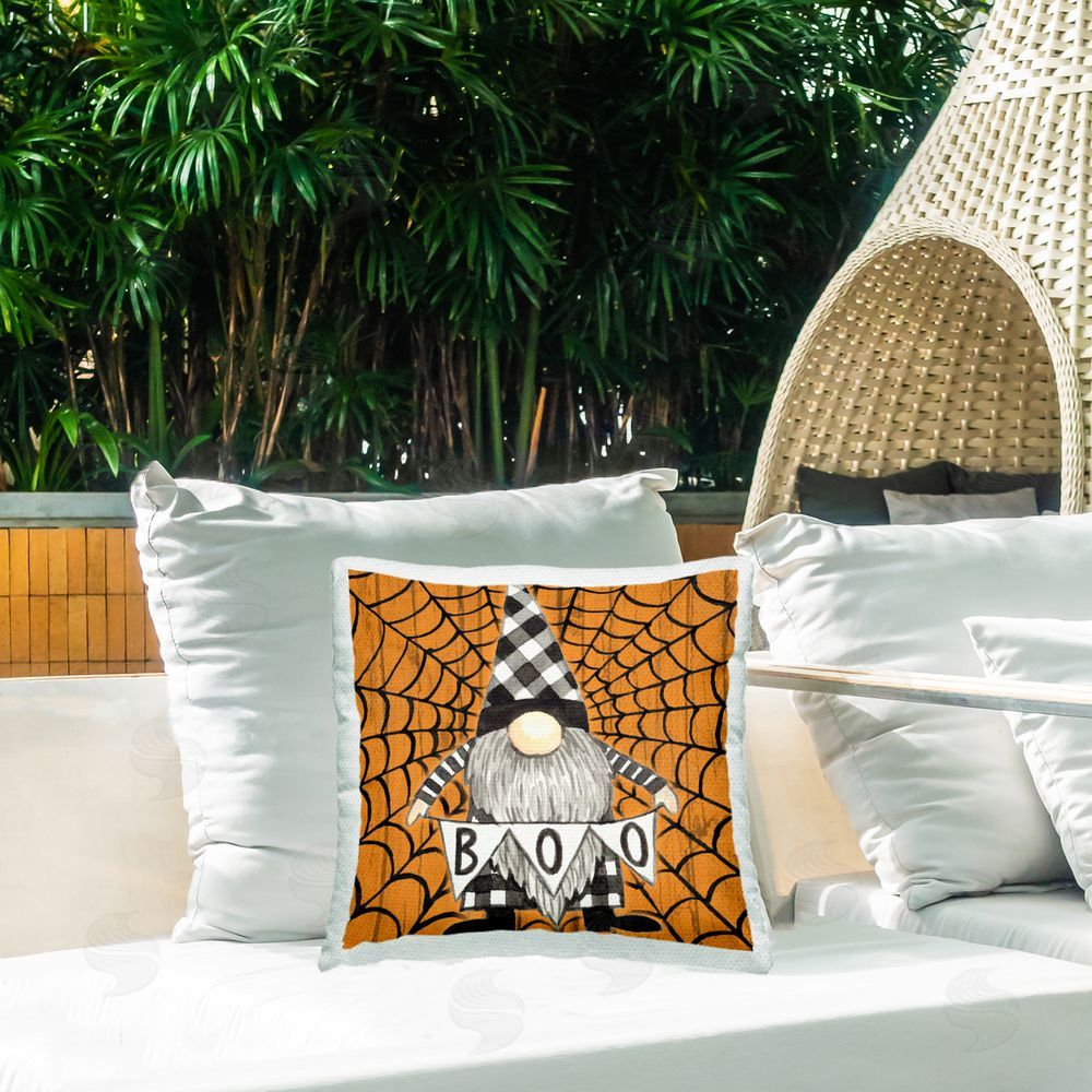 Elena Vladykina Rustic Halloween Gnome Outdoor Quick-Dry Polyester Printed Throw Pillow in Back Yard