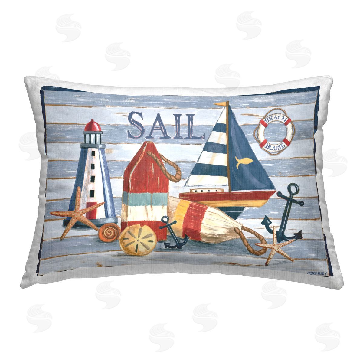 Jennifer Brinley rep. Levison Designs Striped Nautical Still Life Printed Plush Polyester Throw Pillow