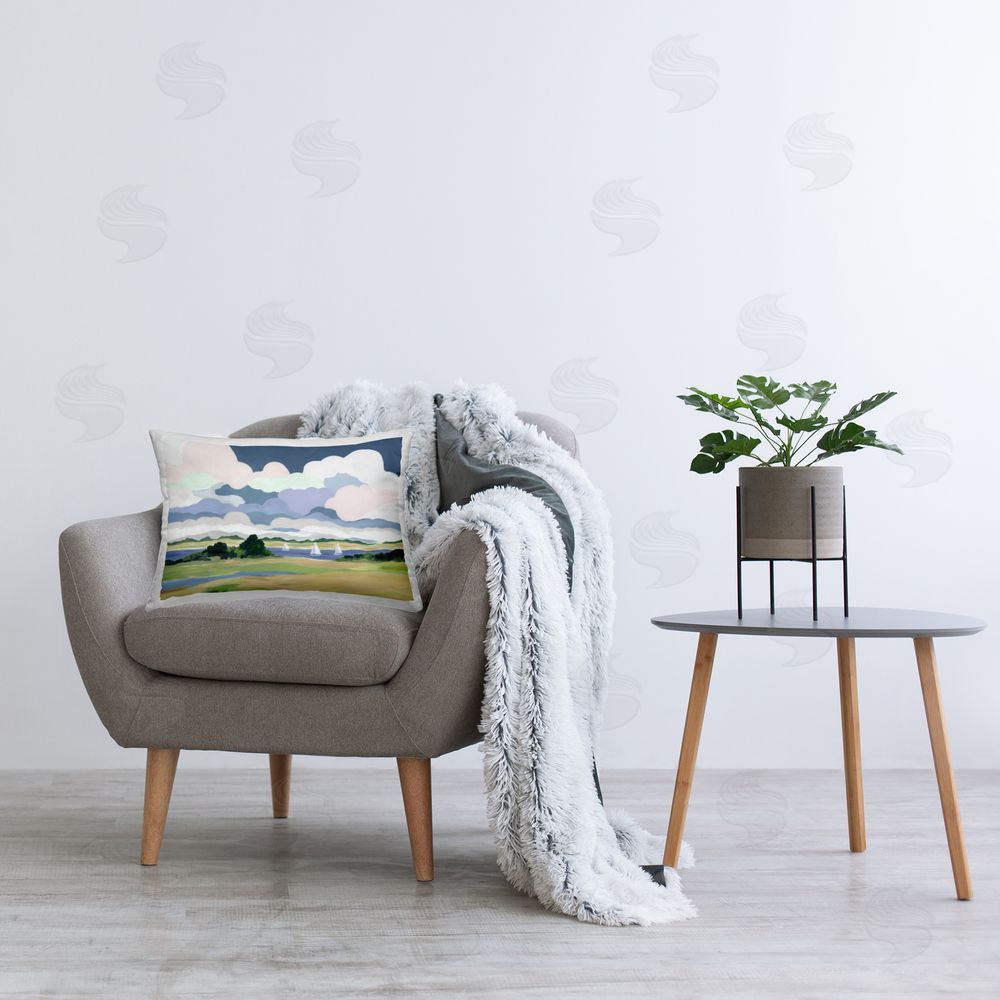 Jennifer Brinley rep. Levison Designs Billowing Clouds Countryside Printed Plush Polyester Throw Pillow On Chair