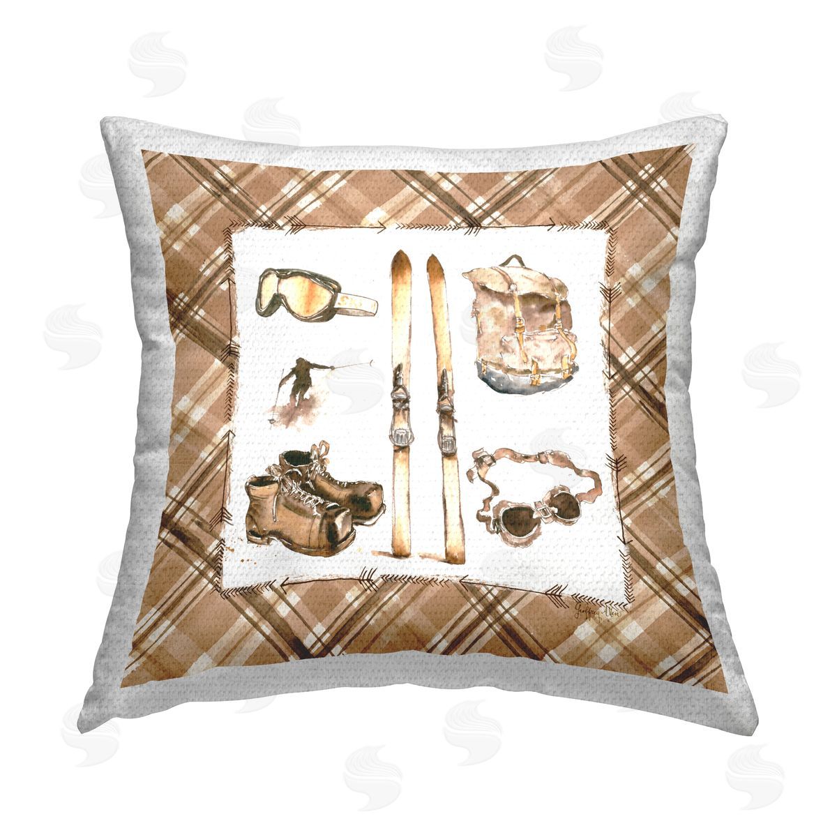 Geoff Allen Winter Sports on Plaid Outdoor Quick-Dry Polyester Printed Throw Pillow