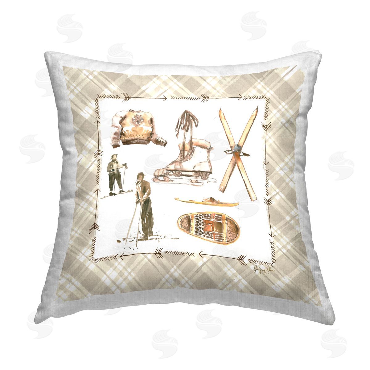 Geoff Allen Winter Skiing Sports Printed Plush Polyester Throw Pillow
