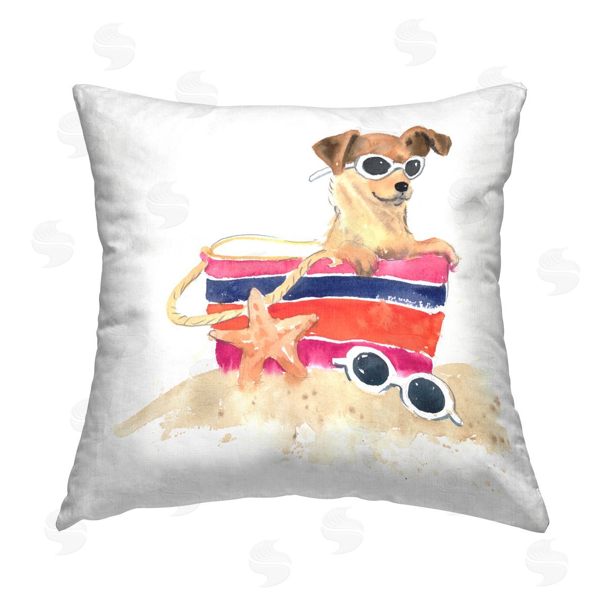 Geoff Allen Sandy Dog in Beach Bag Printed Plush Polyester Throw Pillow