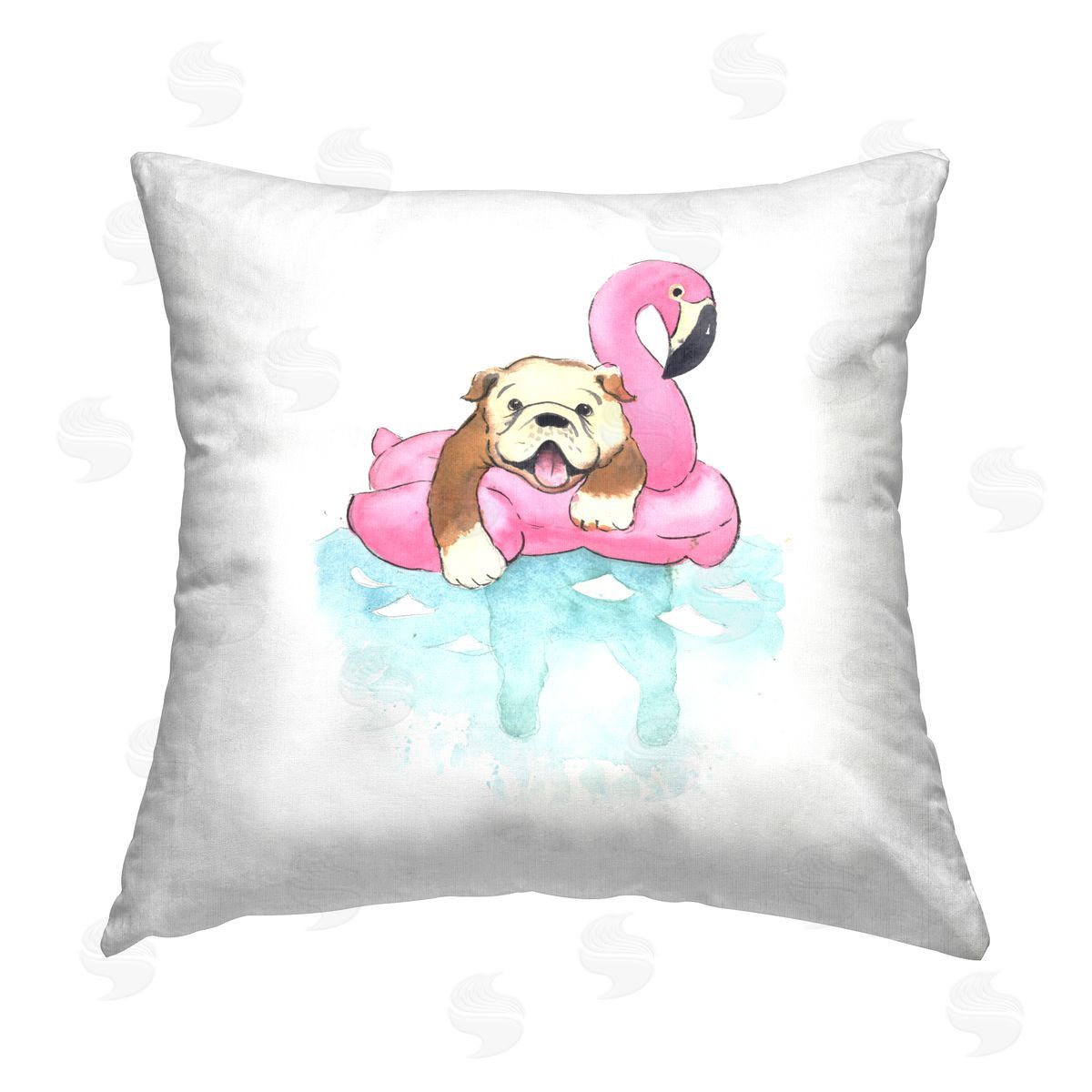 Geoff Allen Bulldog in Pool Float Printed Plush Polyester Throw Pillow