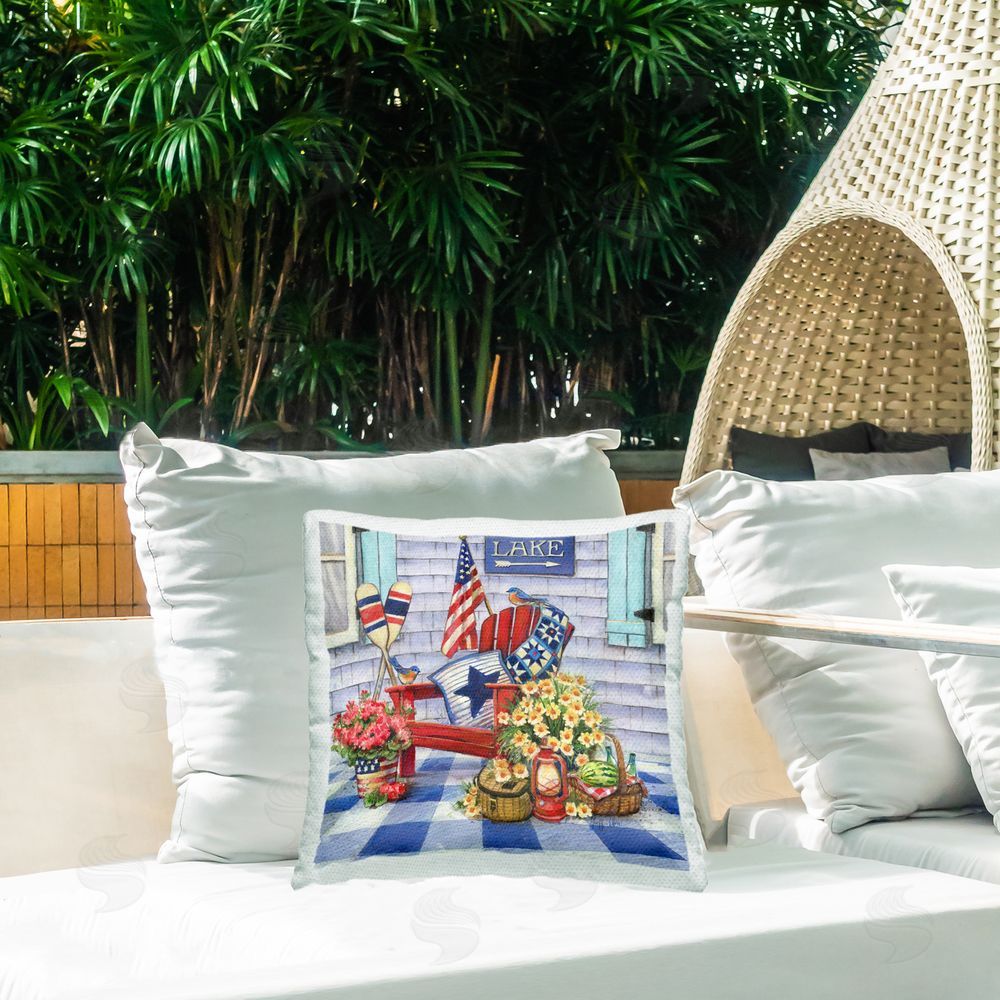 Geoff Allen Americana Porch View Outdoor Quick-Dry Polyester Printed Throw Pillow in Back Yard