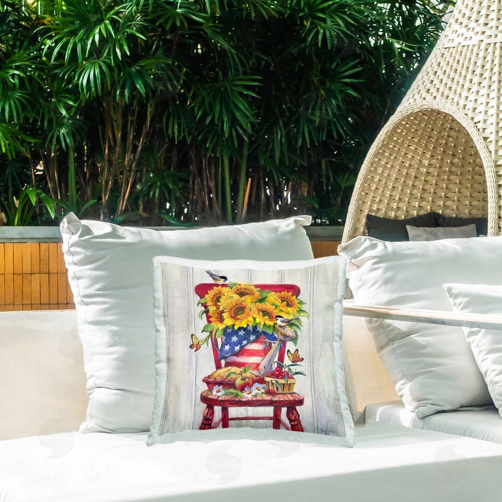 Geoff Allen Patriot Porch Still Life Outdoor Quick-Dry Polyester Printed Throw Pillow in Back Yard