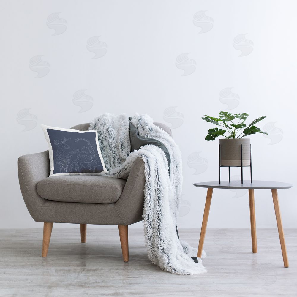 Lucille Price Mushrooms on Blue Printed Plush Polyester Throw Pillow On Chair