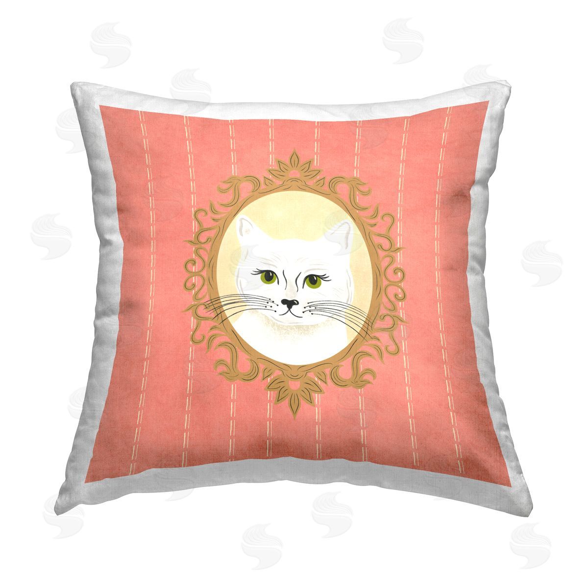 Carrie Cantwell White Cat Portrait Printed Plush Polyester Throw Pillow