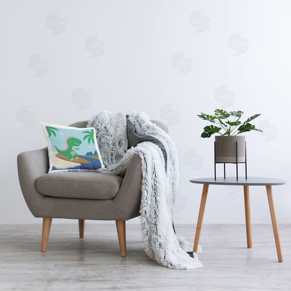 Carrie Cantwell Baby Surfing Dino Printed Plush Polyester Throw Pillow On Chair