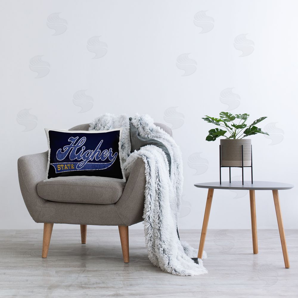 Higher Learning/Life Is High Higher State Varsity Style Printed Plush Polyester Throw Pillow On Chair