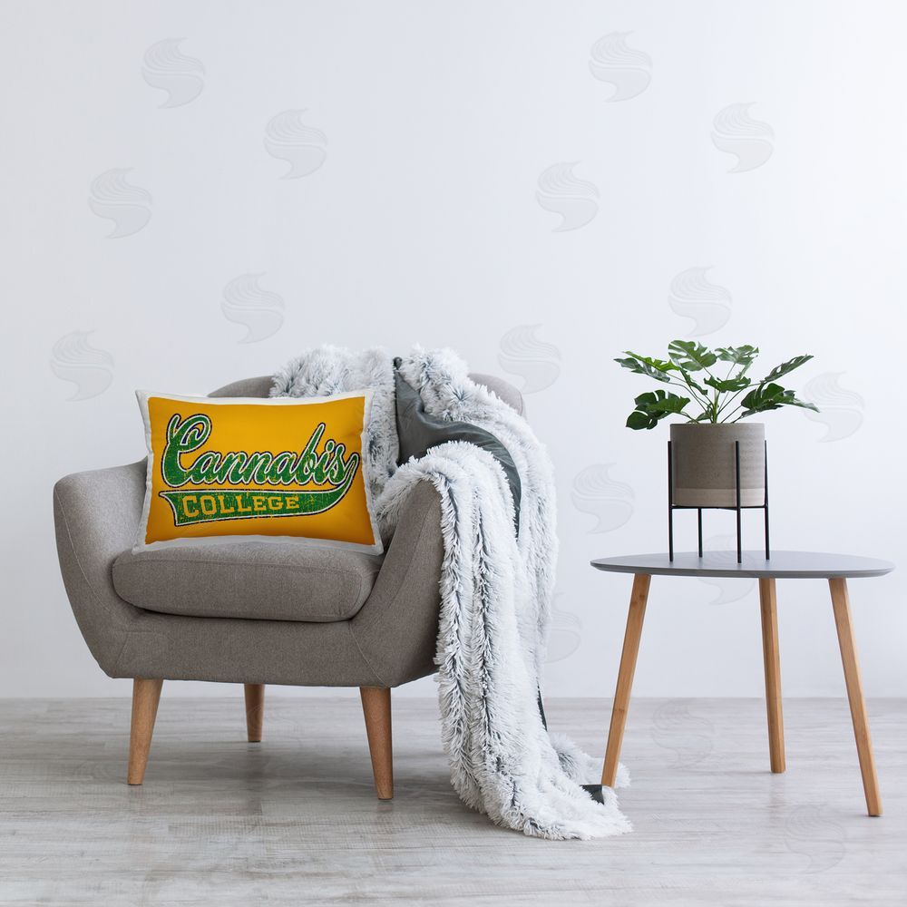 Higher Learning/Life Is High Cannabis College Varsity Printed Plush Polyester Throw Pillow On Chair