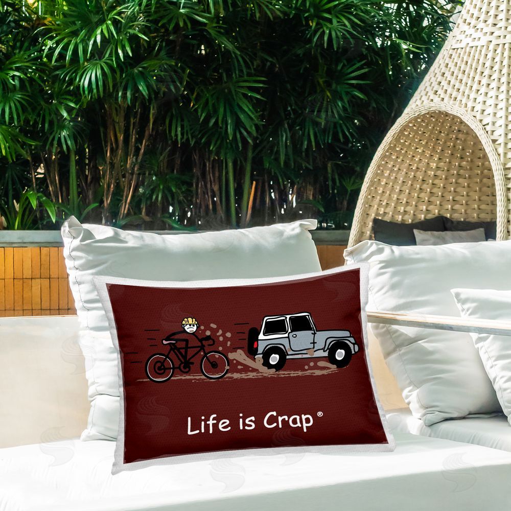 LIC Muddy Road Biker Outdoor Quick-Dry Polyester Printed Throw Pillow in Back Yard