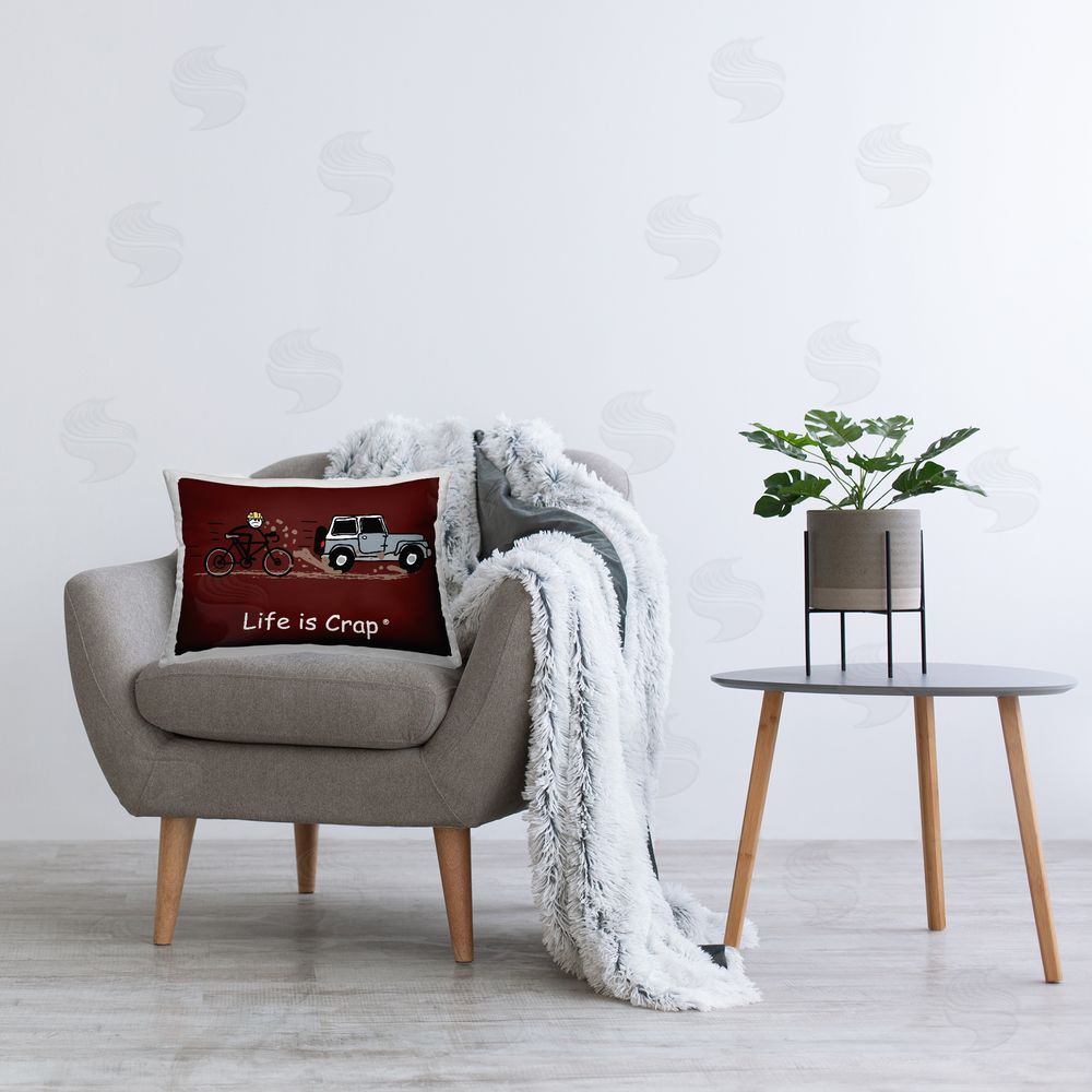 LIC Muddy Road Biker Printed Plush Polyester Throw Pillow On Chair
