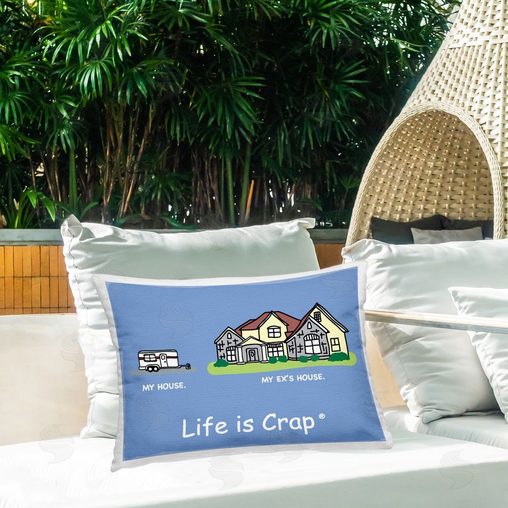 LIC Funny My House Outdoor Quick-Dry Polyester Printed Throw Pillow in Back Yard