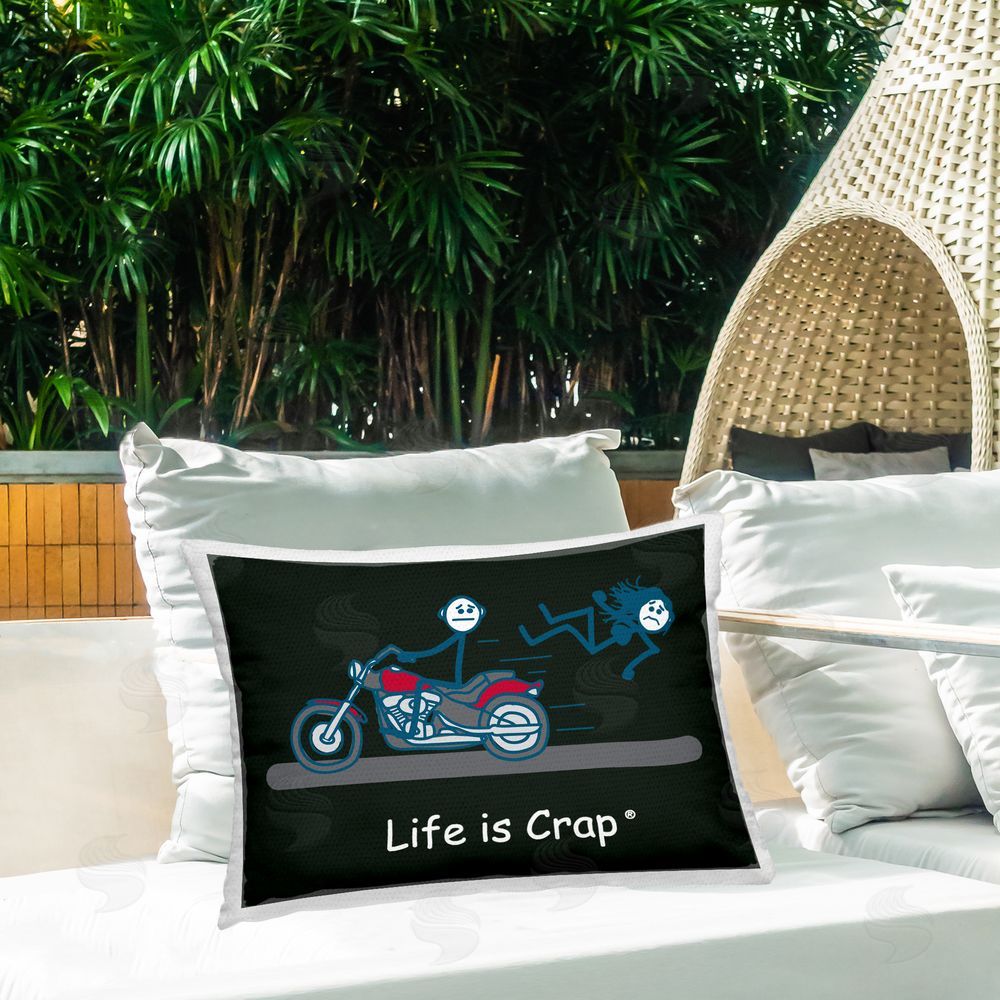 LIC Funny Motorcycle Babe Outdoor Quick-Dry Polyester Printed Throw Pillow in Back Yard