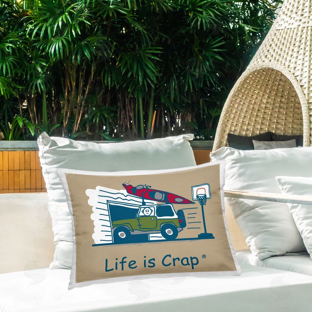LIC Kayak and Garage Outdoor Quick-Dry Polyester Printed Throw Pillow in Back Yard