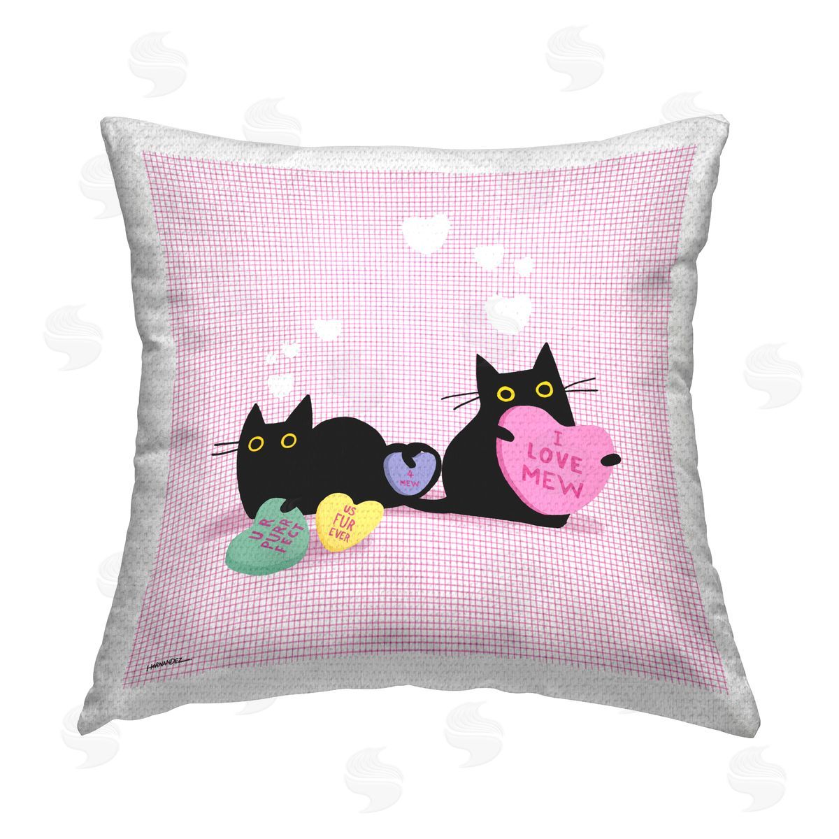 Leeza Hernandez Cats & Valentine Hearts Outdoor Quick-Dry Polyester Printed Throw Pillow
