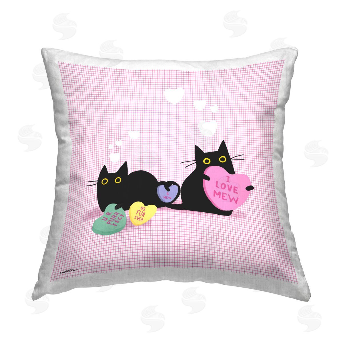 Leeza Hernandez Cats & Valentine Hearts Printed Plush Polyester Throw Pillow
