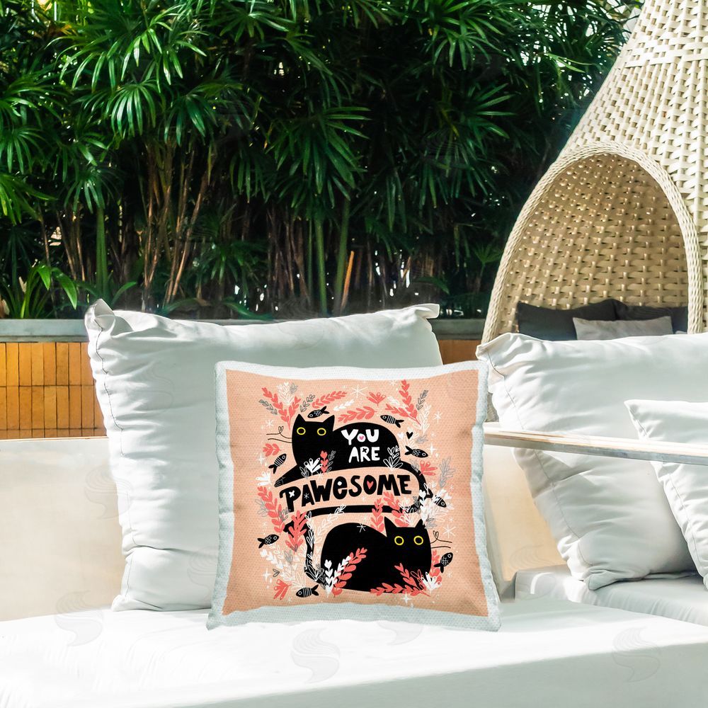 Leeza Hernandez You Are Pawesome Cats Outdoor Quick-Dry Polyester Printed Throw Pillow in Back Yard
