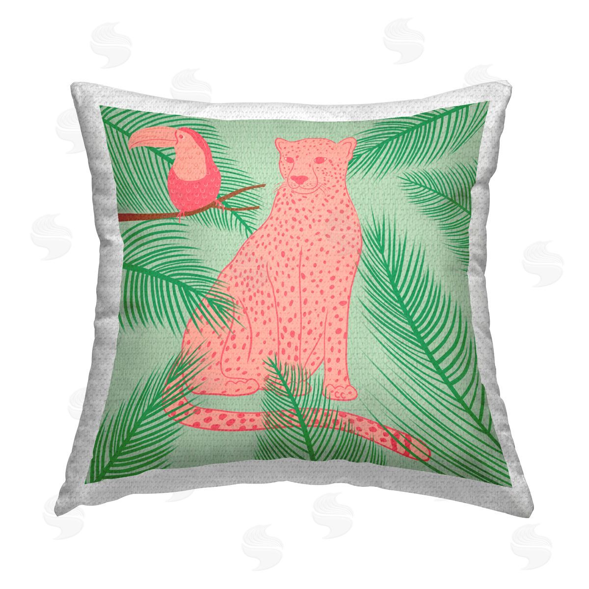 Carrie Cantwell Cheetah & Toucan Pastels Outdoor Quick-Dry Polyester Printed Throw Pillow