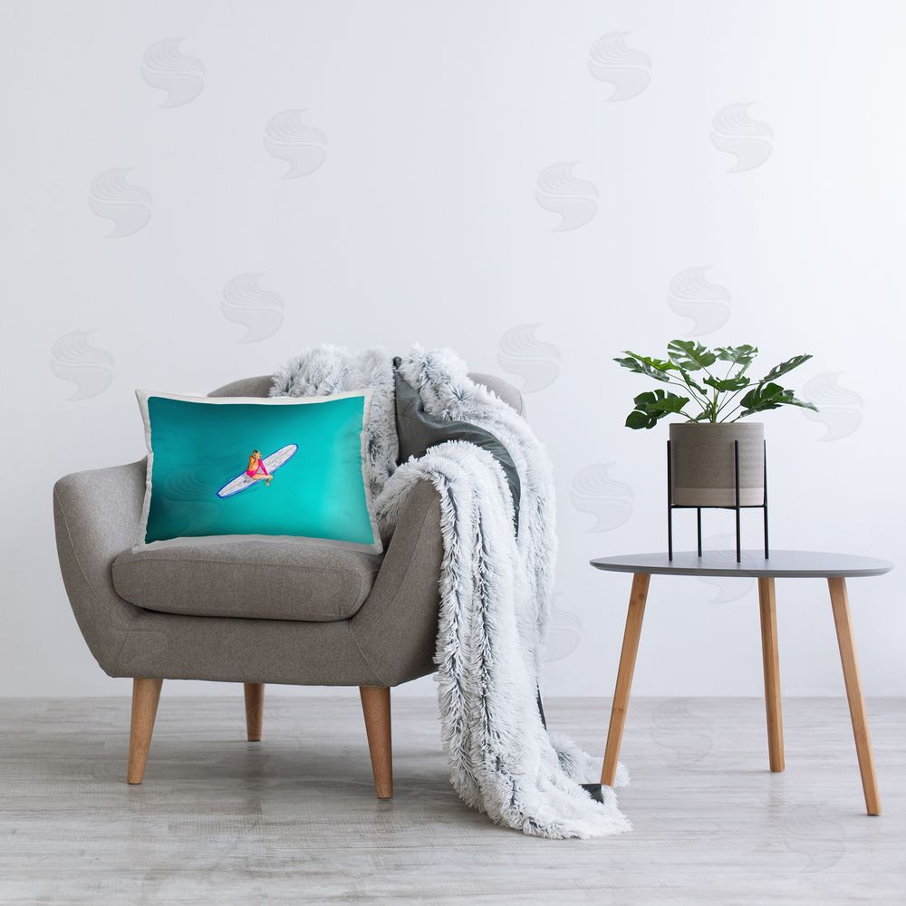Amelia Noyes Sitting on Peaceful Surfboard Printed Plush Polyester Throw Pillow On Chair