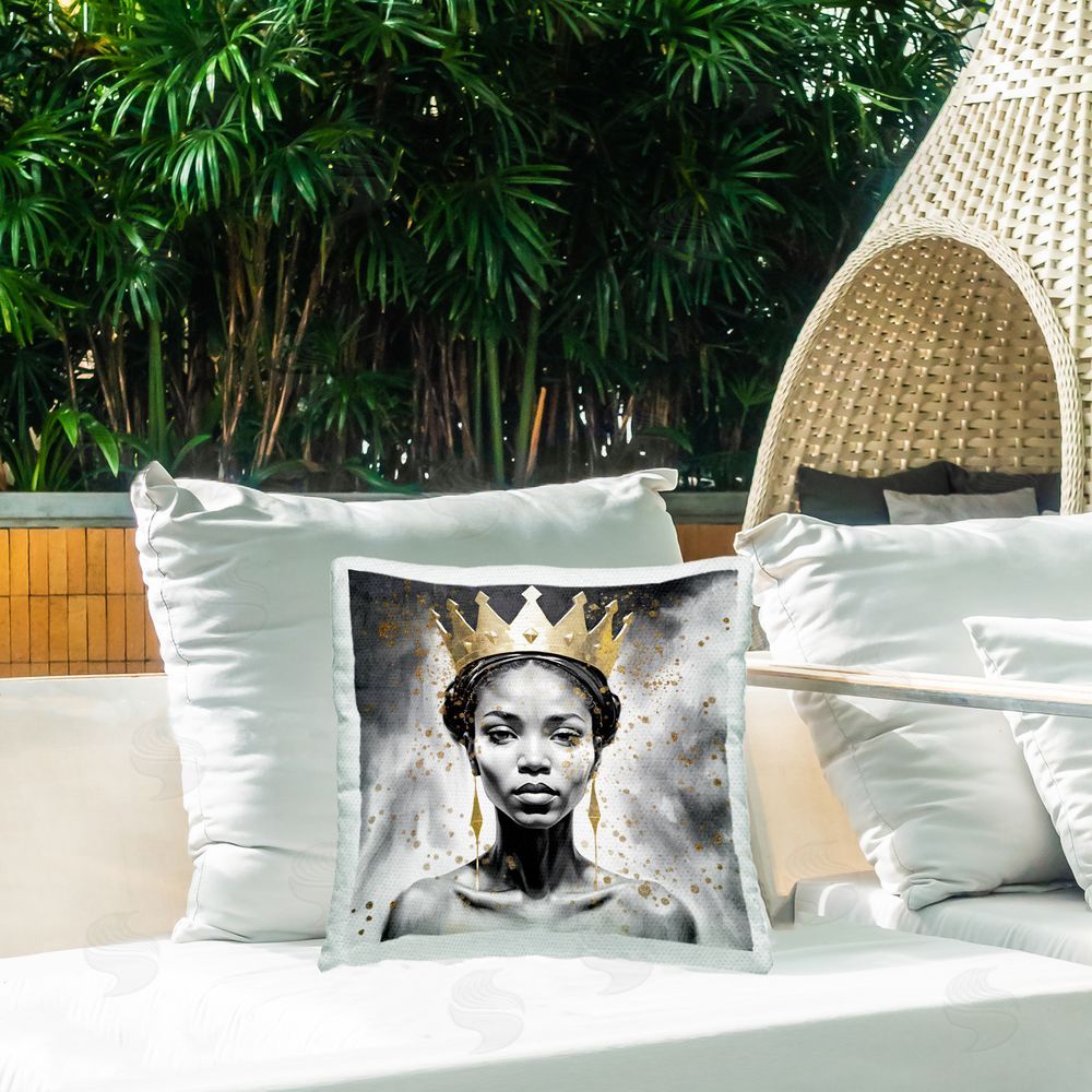 Kim Allen Woman in Crown Gazing Outdoor Quick-Dry Polyester Printed Throw Pillow in Back Yard