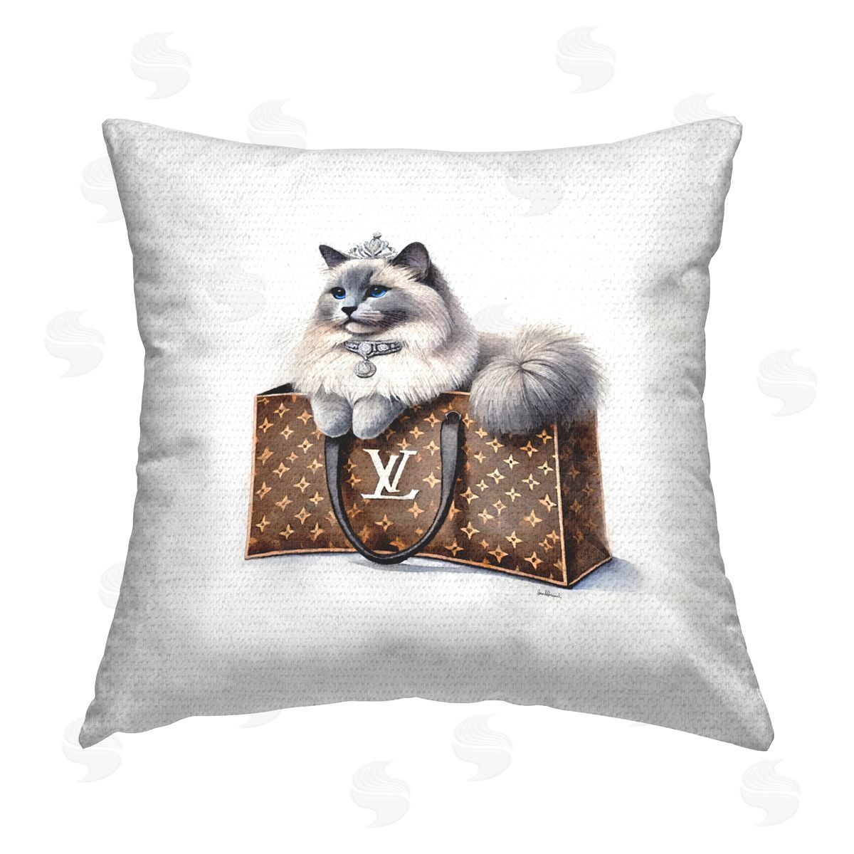 Amanda Greenwood Cat in Glam Purse Outdoor Quick-Dry Polyester Printed Throw Pillow
