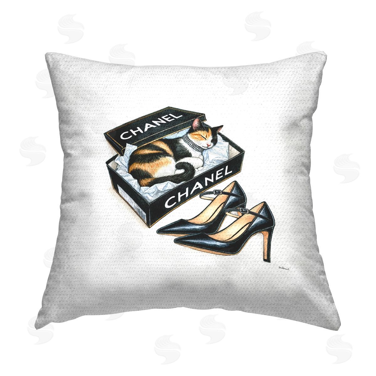 Amanda Greenwood Cat Sleeping Heels Box Outdoor Quick-Dry Polyester Printed Throw Pillow