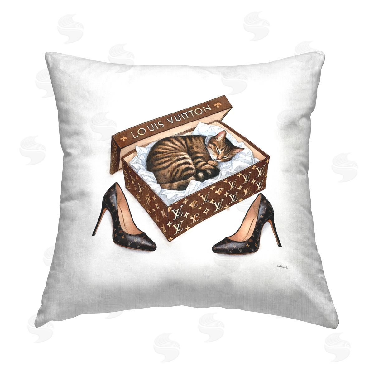 Amanda Greenwood Sleeping Cat in Shoebox Printed Plush Polyester Throw Pillow