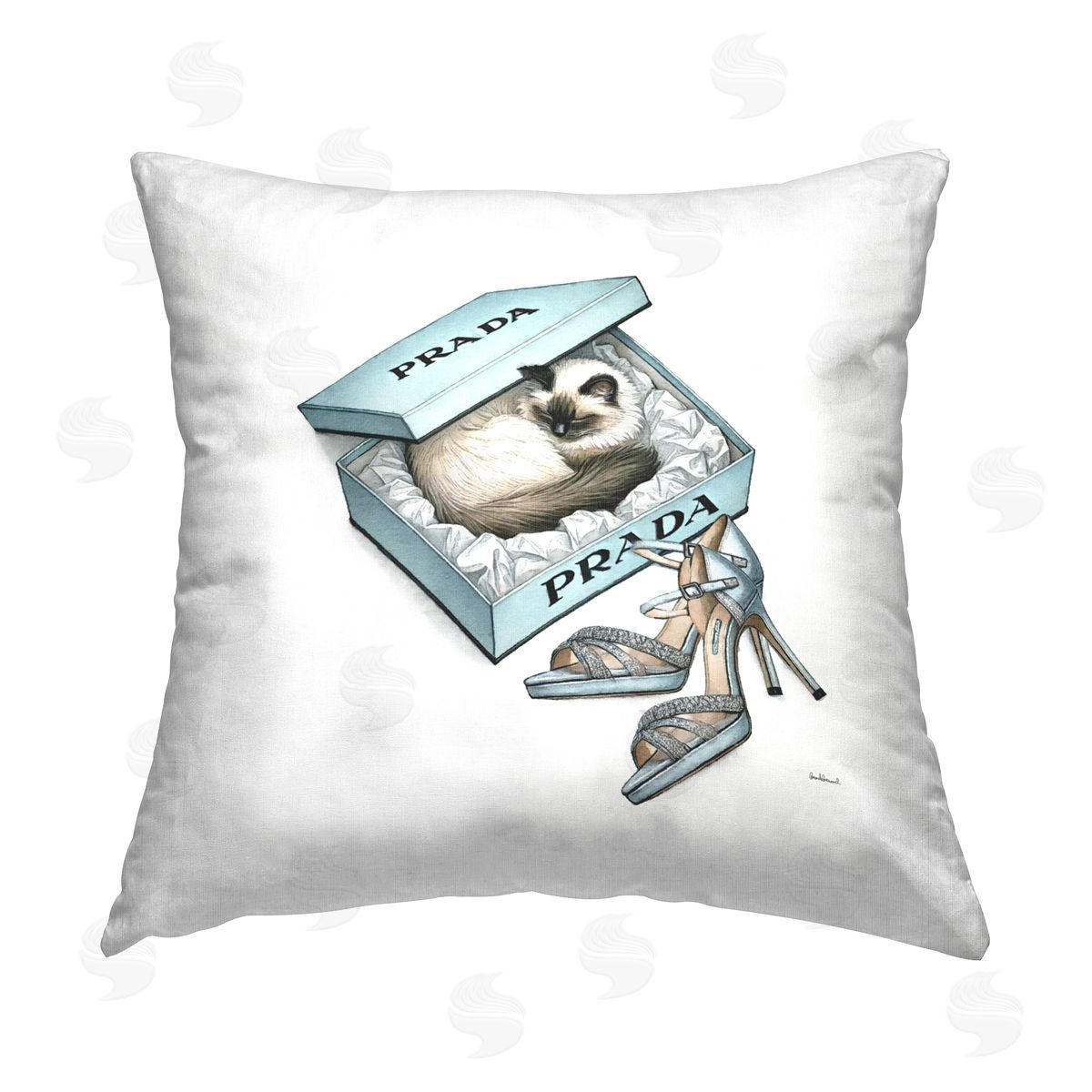 Amanda Greenwood Sleepy Kitten in Shoebox Printed Plush Polyester Throw Pillow