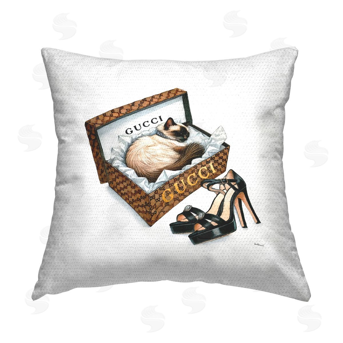 Amanda Greenwood Glam Cat Shoebox Outdoor Quick-Dry Polyester Printed Throw Pillow