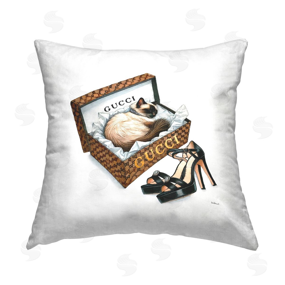 Amanda Greenwood Glam Cat Shoebox Printed Plush Polyester Throw Pillow