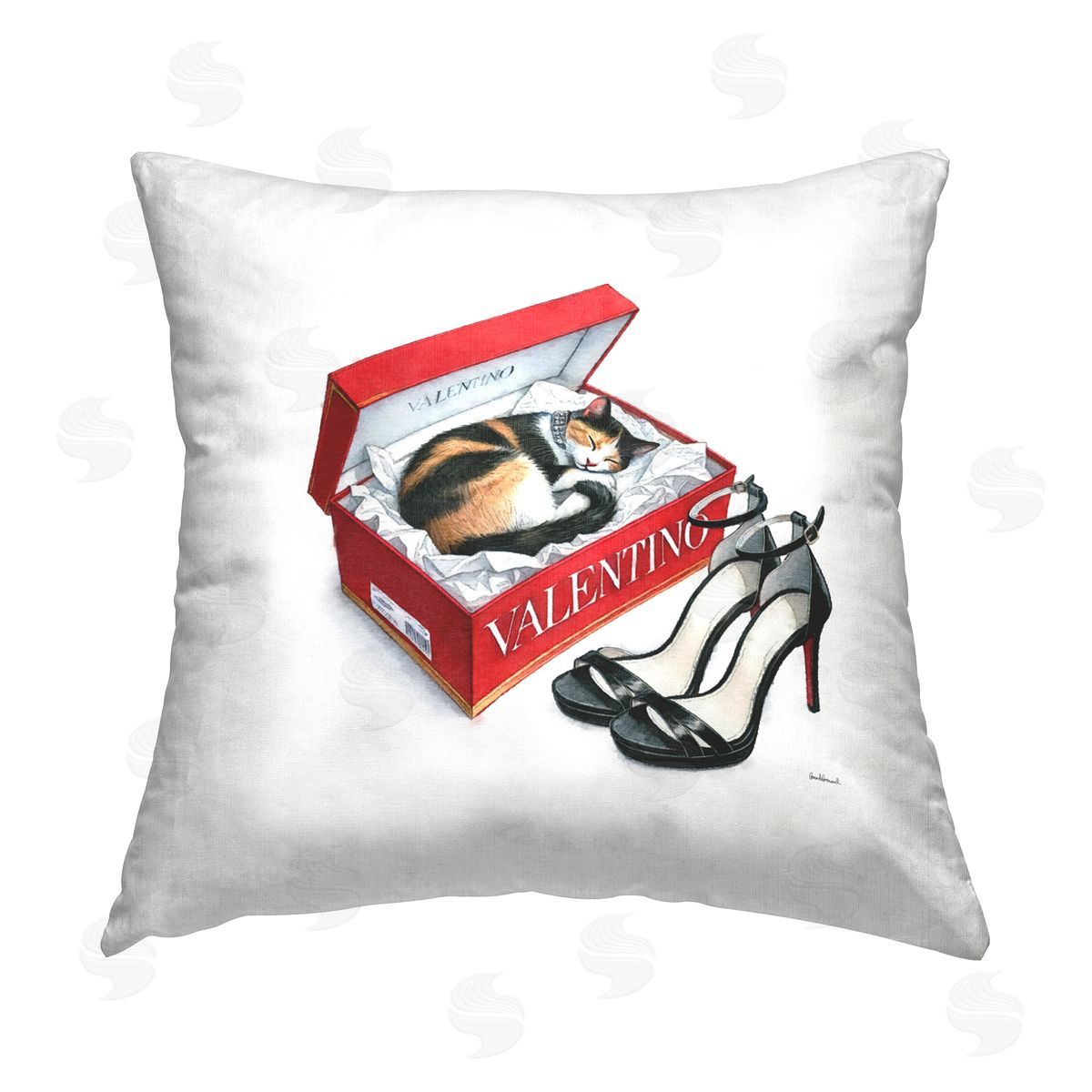 Amanda Greenwood Trendy Cat Shoebox Printed Plush Polyester Throw Pillow