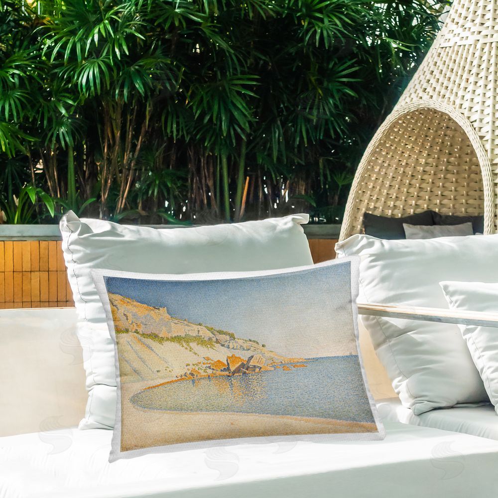 one1000paintings La Rochelle Classical Signac Outdoor Quick-Dry Polyester Printed Throw Pillow in Back Yard