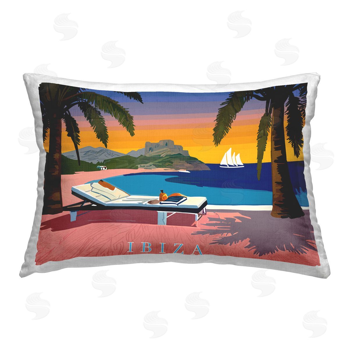 Amelia Noyes Ibiza Tropical Beach View Printed Plush Polyester Throw Pillow