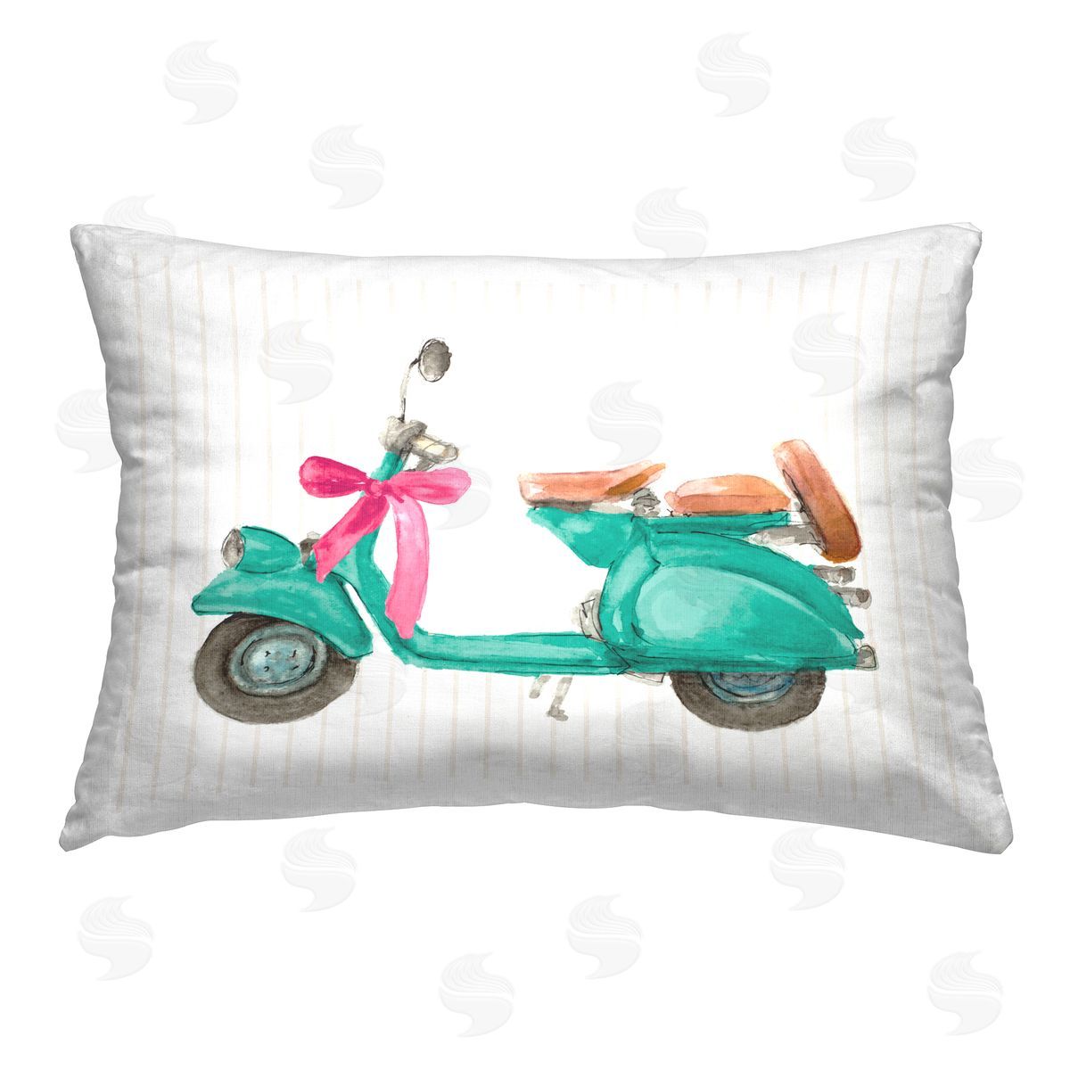 Lanie Loreth Turquoise Scooter & Bow Printed Plush Polyester Throw Pillow