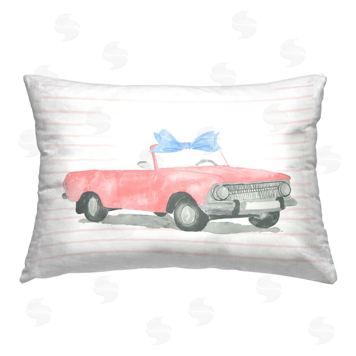 Lucille Price Blue Bow on Antique Car Printed Plush Polyester Throw Pillow