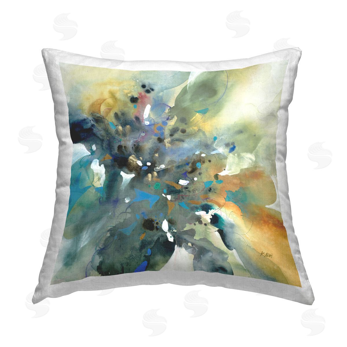 K. Nari Abstract with Ink Droplets Printed Plush Polyester Throw Pillow
