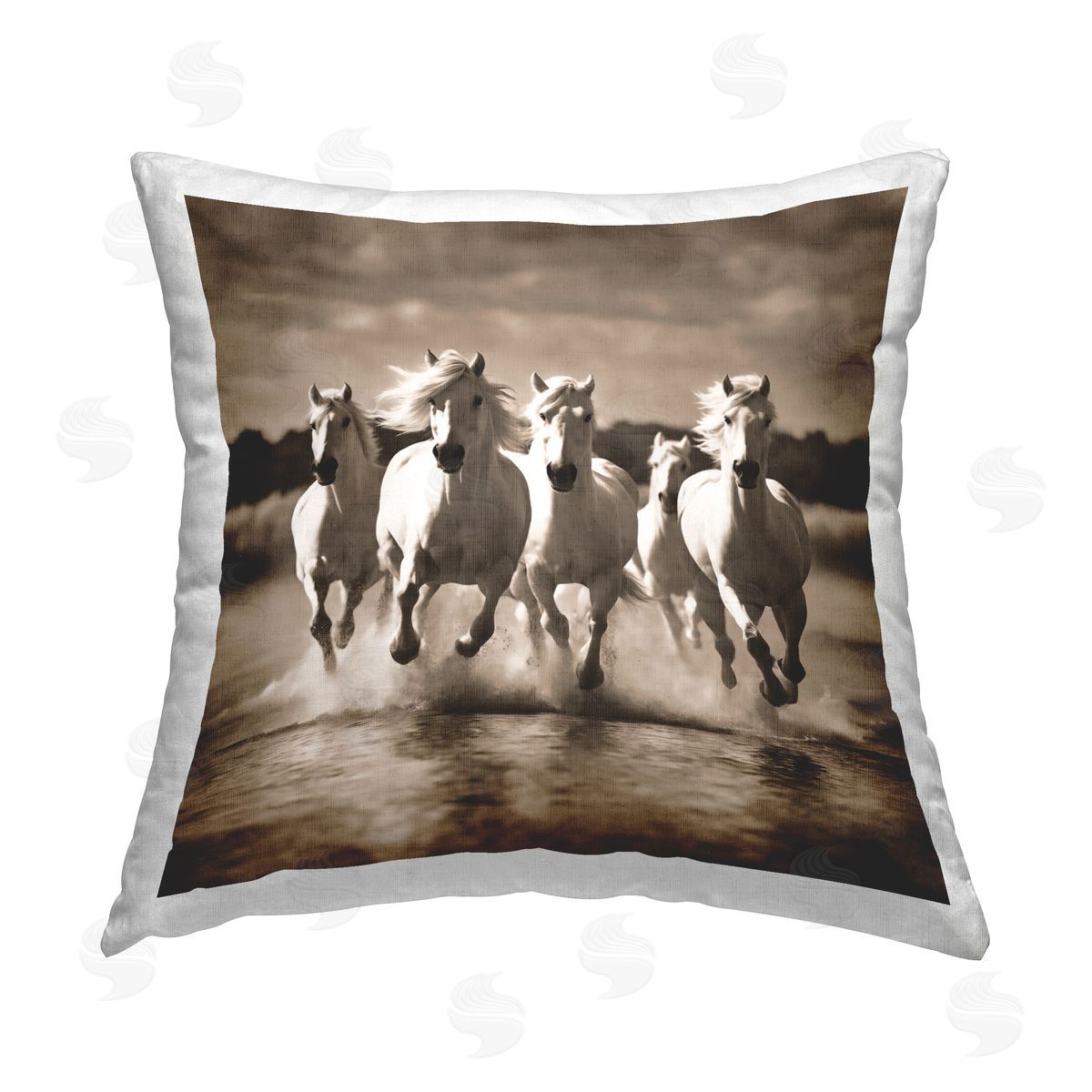 Noah Bay Trotting Mountain Stallions Printed Plush Polyester Throw Pillow