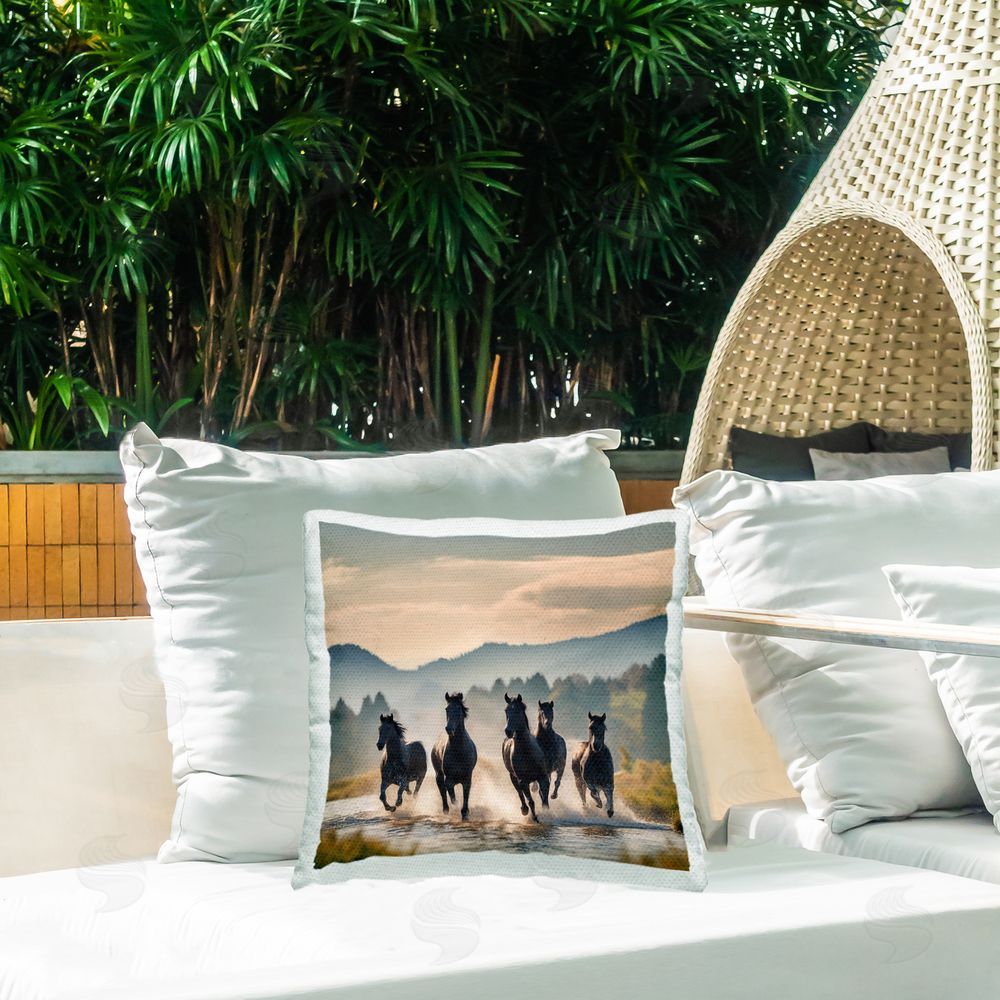 Noah Bay California Cruise Antique Car Outdoor Quick-Dry Polyester Printed Throw Pillow in Back Yard