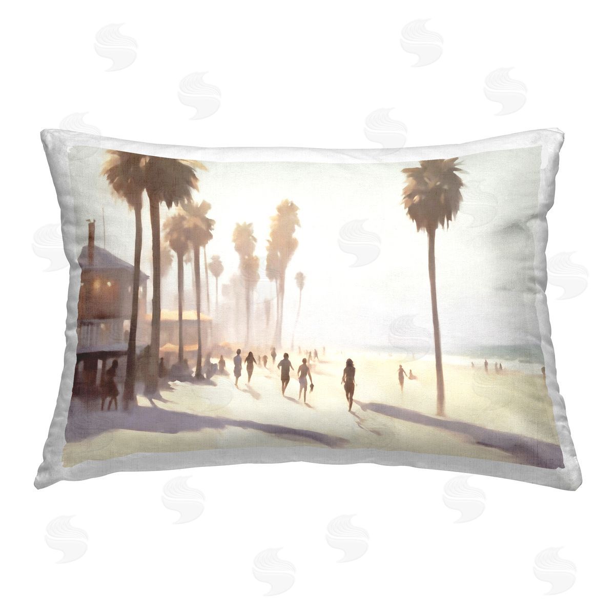Noah Bay Pink Canopy Beach Scene Printed Plush Polyester Throw Pillow