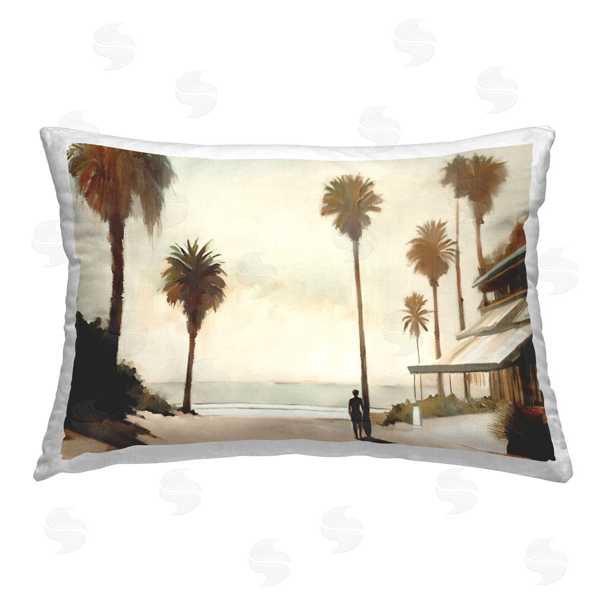 Noah Bay Deserted Beach & Palms Printed Plush Polyester Throw Pillow