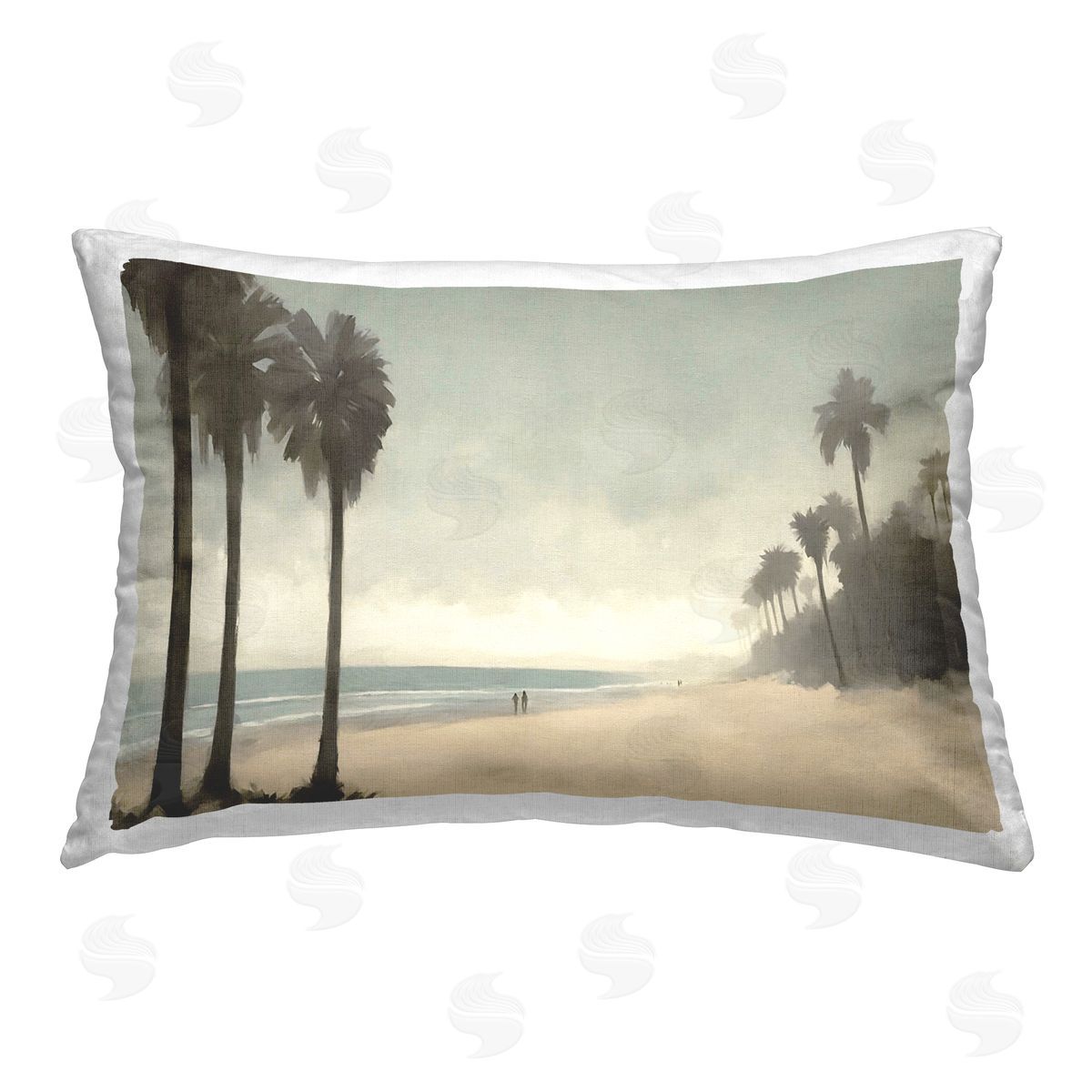Noah Bay Silhouettes on Beach Printed Plush Polyester Throw Pillow