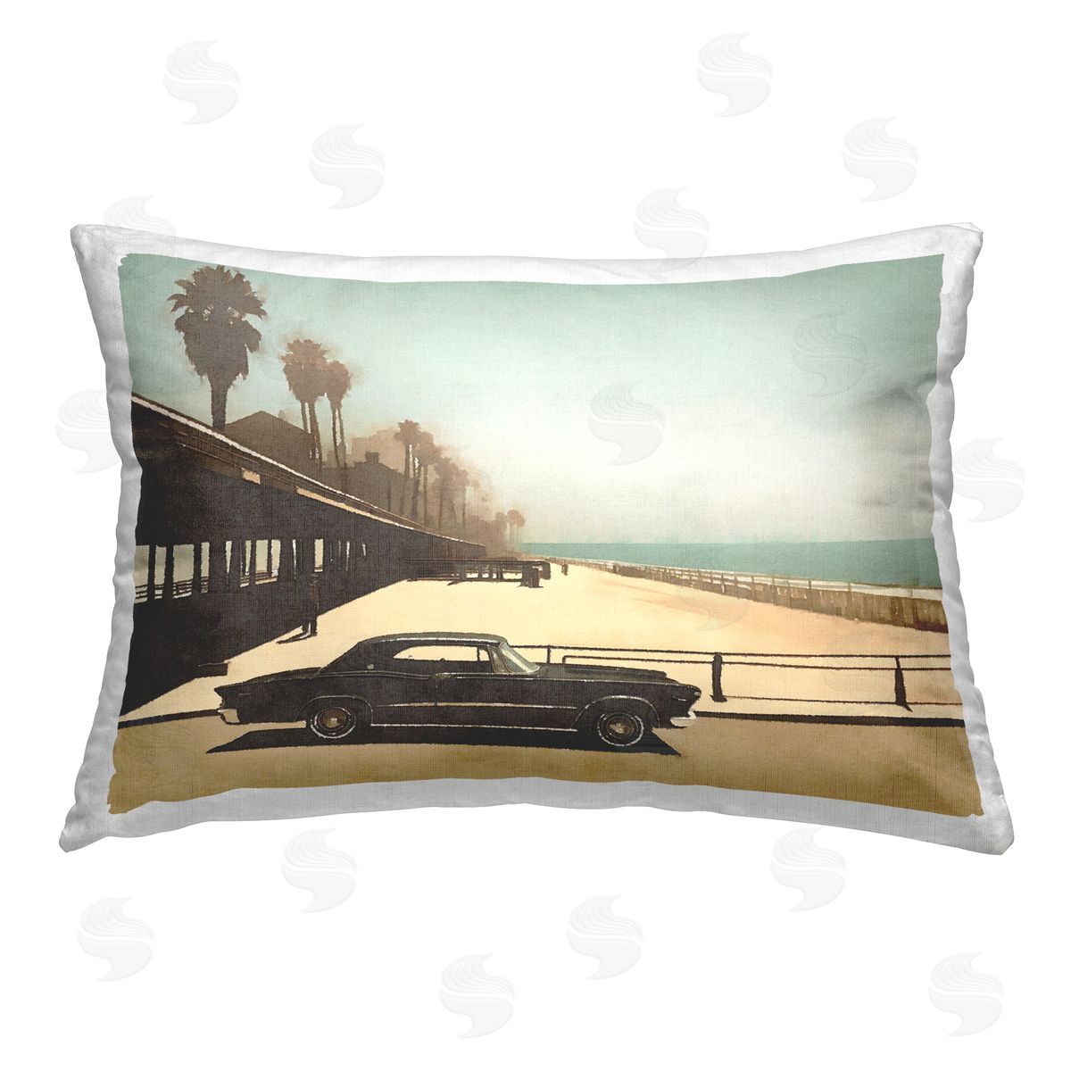 Noah Bay Palm Lined Beach Printed Plush Polyester Throw Pillow